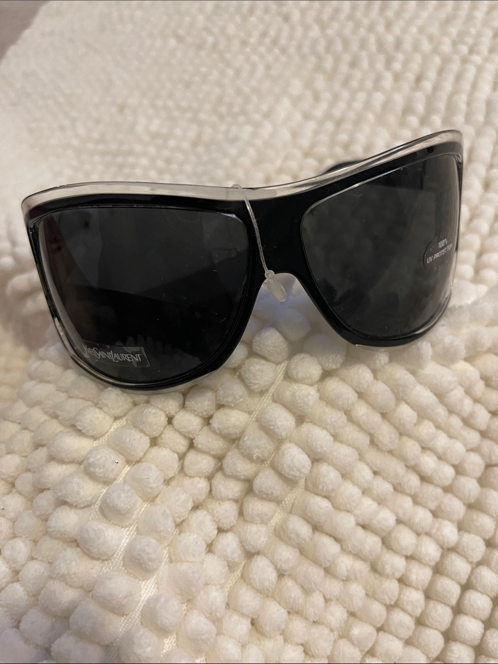 Yves Saint Laurent Black Sunglasses with Clear Trim. Silver accents